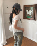 Luna Dot Shirring Puff Short Sleeve Blouse
