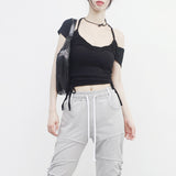 Faroan String Shirring Cropped T-shirt