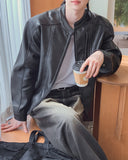 The Non Washed Stand Collar Leather Jacket