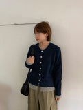 Tichins Color Matching Layered Wool Round Knit Cardigan