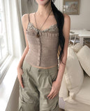 Mobi Ruffle Lace Ribbed Sleeveless
