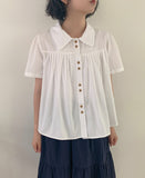 Belbo pin tuck button short sleeve blouse