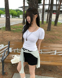Jenne Shirred V-neck Slim Short Sleeve