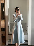 Blanc Tweed Pin-Tuck Flared Long Skirt