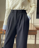 Divet Two Pin Tuck Brushed Span Wide Slacks