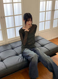 Delray Back Slit Wide Denim Pants