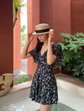 Cloche Ruffle Wrap Monokini Flower