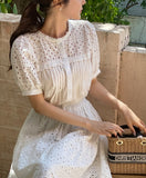 [Two Piece] Hueri Punching Blouse Long Skirt