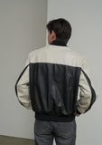 [Real Leather] Lambskin Two Tone Stadium Jacket