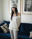 [UNISEX] Karin Linen Overfit Henley Neck Off-Shoulder Short Sleeve T-Shirt
