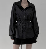 Glossy leather belted shirt