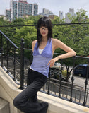 Ruin Flower Printing See-Through Halter Neck Sleeveless
