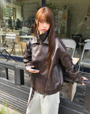 Allin Belt Overfit Leather Jacket Jumper