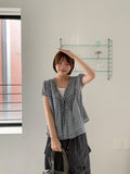 Temuk Check Frill Short Sleeve Blouse