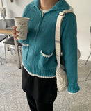 Maida Collar Color Matching Knit Cardigan