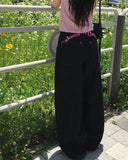 Miron Pink Lettering Raw Balloon Wide Pants