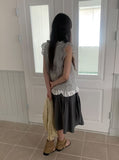 Hakeel Check Shirring Lace Layered Blouse