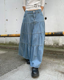 Murie Denim Tiered Button Long Skirt