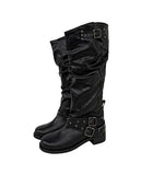 Doze Wrinkle Leather Buckle Long Boots