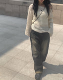 Miya Black Blue Wash Denim Wide Pants