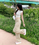 Punching Strap Ribbon Point Crop Short Sleeve Knit