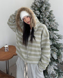 Ready Fur Crop Knit Hood Zip-Up