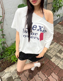 Uet US Overfit Off-Shoulder Printed Short Sleeve T-Shirt