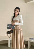 Rail Color Matching Knit Shirring Pin Tuck Flare One Piece