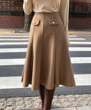 Ollie Pocket Brushed Slit Banding Flare Skirt