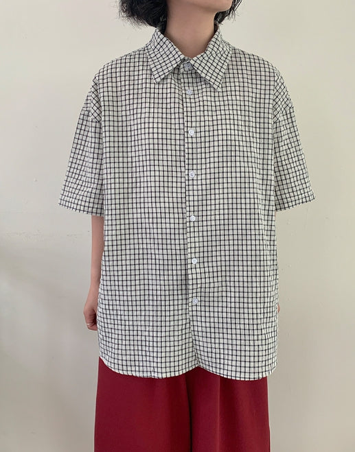 【BAON】[unisex] Beamgero check over short-sleeved shirt BAON (バオン) - [男女兼用]ビームジェロチェックオーバー半袖