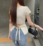 Back Ribbon Point Cut Waist Narrow Summer Knit