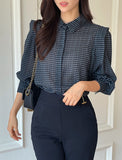 [MADE] Plaid chiffon jacquard check blouse