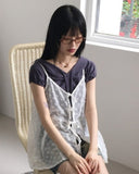 Newco ribbon strap see-through bustier sleeveless
