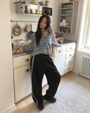 Minun Stripe Color Matching Knit Long Sleeve Cardigan