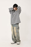 Multi cargo hem snap button heavy denim pants