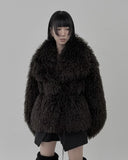 Wide Collar Strap Robe Fur Jacket