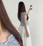 Stripe Pattern Shoulder Banding Off-shoulder Sleeveless Blouse