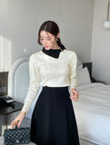 Jaylin Color Matching Collar Shirring Knit