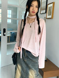 [2 SET] Town Scarf Set Stripe Linen Long Sleeve T-Shirt