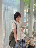 Keycon Round Shirring Short Sleeve Blouse