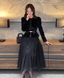 Naiz Satin Color Matching Span Velvet Jacket