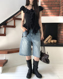 Kota Vintage Back Print Bermuda Denim Pants
