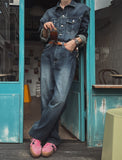 Combed fabric washed wide denim