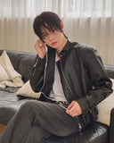 Geron Diagonal Zipper Leather Rider Jacket