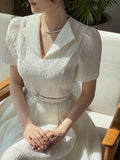 Yuel Puff Collar Jacquard Long One Piece (Belt Set)