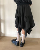 Viewi Suede Double Layered Flare Midi Skirt