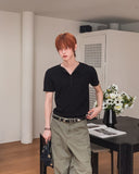 Montes Crop Henley Neck Short Sleeve T-shirt
