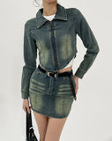 Beto Washing Cut Denim Set Skirt