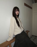[Muffler SET] Mavin Lip Neck Color Matching One Off Shoulder Wool Long Sleeve Knit