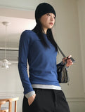 Arts Color Matching Layered All-in-one Crop Long Sleeve T-Shirt